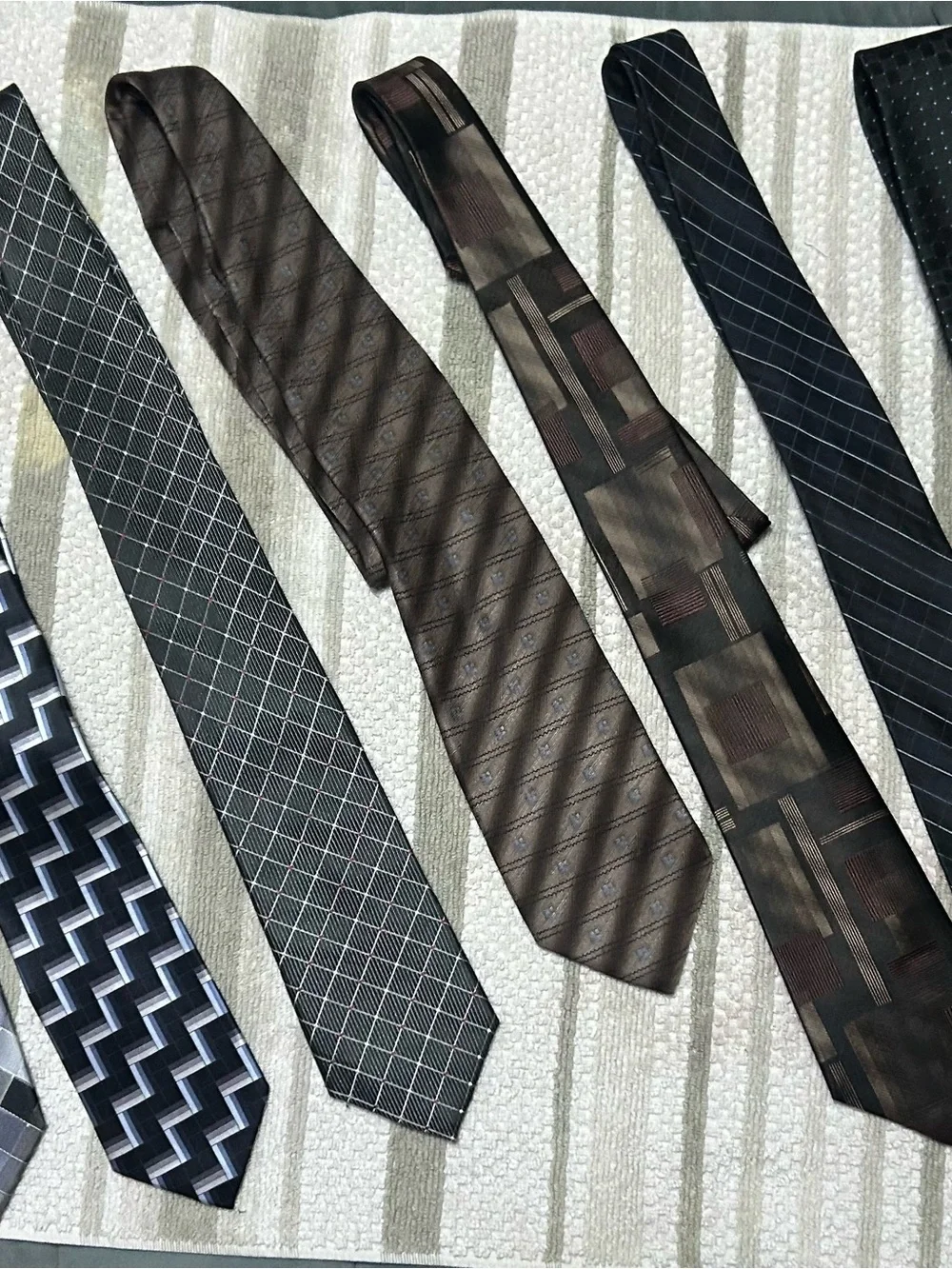 Lot of Seven Ties - Black, Gray, Silver & Brown